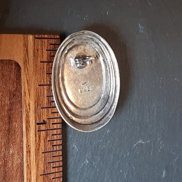 VTG 925 Sterling & Black Oval Pierced Signed Earrings Southwestern style - Picture 9 of 9